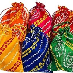 KRIWIN Pack of 30pcs Bandhej Print Silk Potli Bags, 12 x 18 cm, Multicolour Gift Pouches for Cash and Jewellery-image-17
