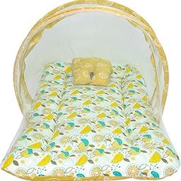 Toddylon Baby Gift Pack Set – New Born Cotton Mattress with Net for 0–6 Months | Fruit Print | Combo for Newborns (Brown)-16