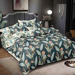 Slazie Premium Cotton Diwan Set 8 PCS|300 TC Fabric |1 Bedsheet (90x60 inch), 5 Cushion Covers (16x16 inch), 2 Bolster Covers (16x32 inch) |Vibrant Floral & Geometric Designs|Green Leaves-image-91