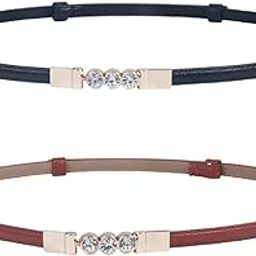 Pack Of 2 Women’s Slim Leather Waist Belt With Rhinestone Buckle – Adjustable And Elegant Belt For Dresses, Skirts, And Jeans(Black&Camel)-16