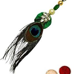 Buyent ® elegant Kundan pearl lumba rakhi for bhabhi peacock feather rakhi rakhi for sister in law chuda rakhi for women with roli chawal-image-105