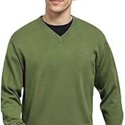 Mens Solid Green V Neck Full Sleeve Pullover_1240550VN-425-image-33