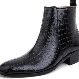 Black Croco Print Embossed Leather Chelsea Boots for Men with Zip Fastening | High Ankle Handcrafted Chelsea Boots-image-18