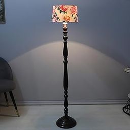 tu casa Classic Vintage Brown Mango Wood Base Floor Lamps with Carnation Print & Satin Shade for Bedroom, Living Room, Lounge, Office Area, Gifting Without Bulb for Home Decoration (Height - 54")-image-24