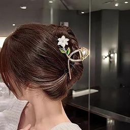 Gospice Flower Claw Clips ,Metal Hair Clips,Clutcher,White Flower Design,Beautiful Hair Accessories,Big strong Nonbreakable Clip,Large Hair Clips,Floral Hair Accessory,Gifts,Korean Stylish Shark Clips Women/Girls (1pcs)-image-58