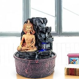 Go Hooked Lord Buddha Waterfall Fountain with LED Lights & Adjustable Water Flow | Polyresin Tabletop Fountain for Pooja Room, Meditation Home & Office Décor | Stress Relief & Positive Energy Décor-image-37