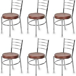 GOYALSON Dining Ergonomic Dining Home Chair Hotel Restaurant Chair with Steel Chrome Polish and leatherite seat (6, Brown, Standard)-image-98