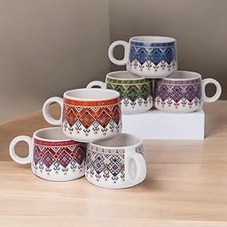 CRAF10 Ceramic Print Bliss Tea Mugs – Set of 6, 180 ML, Elegant & Durable, Microwave & Dishwasher Safe-16
