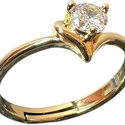 Golden Solitaire with center full heart stone Shaped Diamond Promise Ring, Gold Plated, Elegant Design-image-28