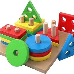 Toyshine Wooden Building Blocks Shapes Square Column Blocks Sorting & Stacking Toys For Kids Toddlers For 1 2 3 Year Old -Multi Color,1 Piece-9