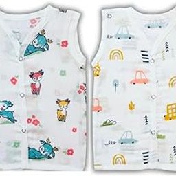 MINI MAVIN Premium Cotton Muslin Button Jabla | Stylish & Comfortable Jabala | for Boys & Girls | Sleeveless | Muslin jablas for Baby 0-3 Months(Pack of 2)-image-96
