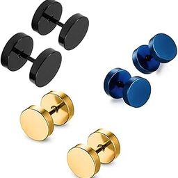 3 Pair Black Gold Blue 316L Stainless Steel Studs Earring Bali Earrings for Men and Boys-image-83
