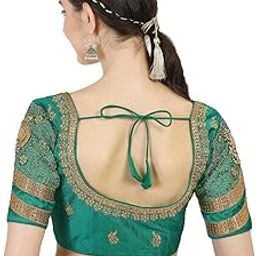 Women's Silk Heavy Embroidery Peacock Khatli Work with Stone Work Readymade Blouse Sleeve_Type: Half Sleeve-image-11