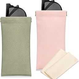 Sunglass Case, 2 Pcs Soft Eyeglass Cases for Women Portable Squeeze Top Leather Glasses Pouch-3