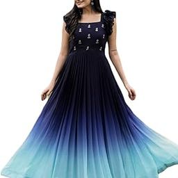 Women's Georgette Ankle Length Dual Shaded Flared Embroidered Gown-picture-16
