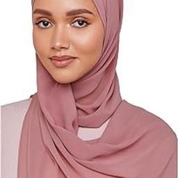 Dusty Rose Chiffon Hijab/Scarf/Dupatta/Neck Wrap (Size - 180 * 70cm)-image-30