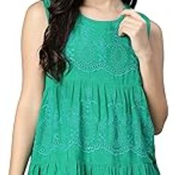 Women Regular Fit Viscose None Embroidery Party Green Top-image-38