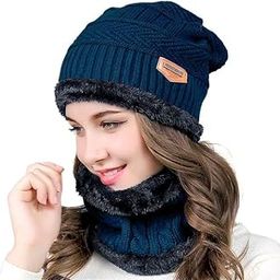 Winter Scarf Cap Set – Woolen Skull Cap with Neck Muffler and Warmer for Men and Women (Multicolor)-42