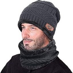 Snow Proof Inside Fur Wool Unisex Beanie Cap with Neck Warmer Set Knit Hat Thick Fleece Lined Winter Hat for Men & Women(Beige Colour)(01-image-9