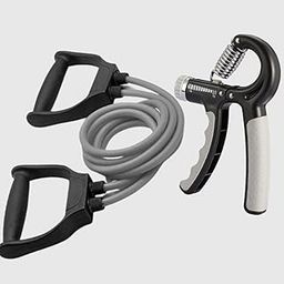 Hand Gripper Adjustable with Built-in Repetition + Heavy Resistance Exercise Tube with Handles – Strength Training Combo for Arm, Chest, Back, Shoulders & Grip Strength – Home Gym Kit for Men & Women (Grey)-picture-27