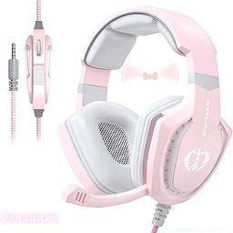 Bocodow Pink Gaming Headset for Girls Women with Microphone, Bass, Stereo Surround Sound Wired Over-Ear Headphones with Mic for PC Mac Computer PS5 Xbox PS4 Laptop-16