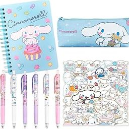 HASTHIP® 9Pcs Kawaii Cinnamoroll School Supplies Set, Kawaii Stationeries Supplies Set with Notebook, Pencil Pouch, Click Pens, Assorted Cinnamoroll Cartooon Stickers, Girls School Gift Set-image-67