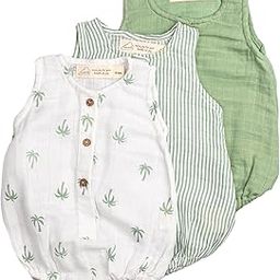 Masilo 100% Organic Cotton Baby Romper Multipack/Set of 3 Infant Wear/Soft and Comfortable Newborn Clothing/Print, solid and striped front buttoned bodysuit/Onesies for 0-6 months - Palm-image-14