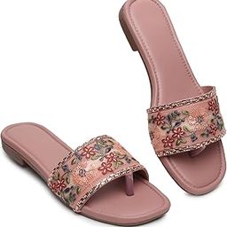 Embroidered Slip On Ethnic Flats Sandals comfotable & stylish Sandals Casual Summer Beach Flats Sandal For Women & girls-2