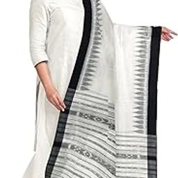 Women's Solid Sambalpuri Cotton Dupatta with weaving and Ikat woven border from the Weavers of Odisha Temple Border & Ikkat Ladies Girls & Women -60-39