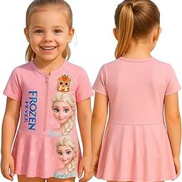 Khwaish Store Kids One Piece Printed Short Sleeve Flared Frock-Style Swimming Costume Cute & Trendy Swimwear-image-70