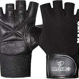 MAIZO Leather Gym Gloves with Wrist Support/Gym Accessories/Weightlifting/Exercise/Workout/Training/Cycling/Bike/Sports Gloves for Men & Women/Boy & Girl Size - (Medium),Black-image-72