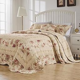 Greenland Home Antique Rose 100% Cotton Heirloom-Quality Bedspread Set, 3-Piece Queen, Ecru-image-40