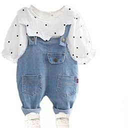 Polka Dot Print Kid's Full Length Sweatshirt Hoodie with Suspender Dungaree Pants Smart Casual Jumpsuit for Baby Boys and Girls-image-34
