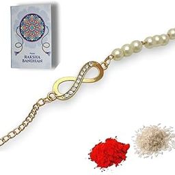 Infinity Pearl Rakhi for Brother with Roli Chawal & Greeting Card | Premium Designer Rakhi Gift Combo for Rakshabandhan-image-62