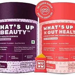 What’s Up Wellness Beauty & Gut Health Combo | Natural Biotin for Strong Hair, Vitamin A, B6, and C for Bright Skin + Prebiotics & Probiotics Supplement for Digestion, Constipation Relief & Immunity-image-17