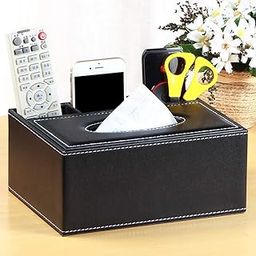 YFXOHAR Tissue Box Holder with 3 Compartment, Desk Organizer Rectangular PU Leather Tissue Paper Box Holder, Remote Control Phone Stationery Storage Case for Office Home School (21cm x 17.5cm x 11cm)-7
