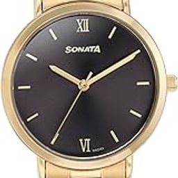 Quartz Analog Black Dial Golden Stainless Steel Strap Watch for Women-image-20