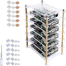 GeeekPi Acrylic 6-Layer Cluster Case for Raspberry Pi 4/3/2 Model B, Stackable Case with Heatsinks, Clear-89