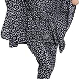 Women Viscose Rayon Indigo Blue Printed Kaftan Night Suit Set-image-44