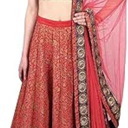 Women Red Embroidered Art Silk Semi Stitched Lehenga With Unstitched Blouse for the size of - Free Size-image-1
