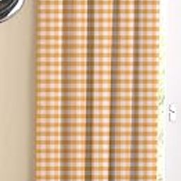AIRWILL Cotton Gingham Check Yellow Designed Blackout and Room Darkening Door Checks Curtains (7ft, Yellow)-image-30