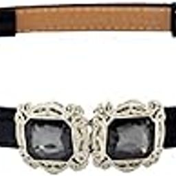 syga Women's Carved Stone Skinny Stretchy Leather Thin Belt, Black (Pack of 1)-picture-11