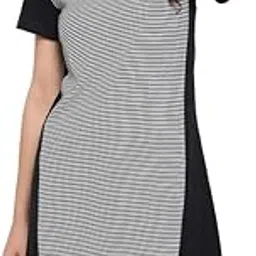 clovia Women's Cotton Sassy Stripes Short Night Dress in Black-picture-13