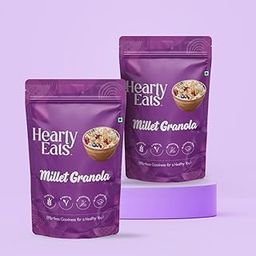 Hearty Eats Millet Granola| Jowar, Ragi, Oats, Nuts, Seeds and Jaggery|Fibre Rich and Protein Source| No Refined sugar,Gluten-Free Healthy Breakfast |Pack of 2| 500 gm-image-43