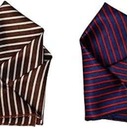 Men’s Satin Pocket Square Set – Brown & White Stripes, Navy Blue & Red Stripes – Formal & Handkerchief-image-64