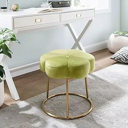 TreeTop Creation Modern Velvet Petal-Shaped Ottoman with Golden Metal Circular Base and Plush Upholstered Cushion for Elegant Home Decor, Living Room and Bedroom-Green-image-4