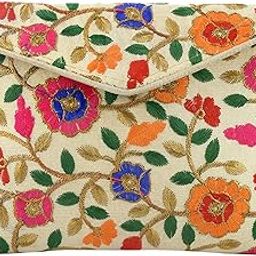 Kuber Industries Silk Traditional Embroidery Envelope Clutch/Hand Purse Bag for Women/Girls (Cream)-KUBMART11845, Pink-image-7