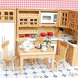 VELURA 5pcs Dining Table Chair Model Set 1:12 Dollhouse Miniature Furniture Wooden|1 x Electric bass nut|Furniture & Room Items| Dollhouse Miniatures-image-13