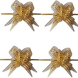 Large Size Organza Pull Bow Flower Ribbon for Gift Wrap & Wedding Decoration Gift (30mm Width) (Golden Pull Ribbon, Set of 10)-26