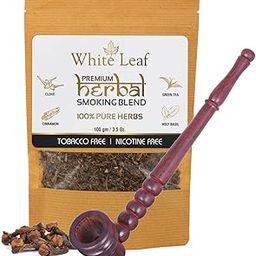 White Leaf Premium Herbal Mixture Smoking Blend 100% Tobacco & Nicotine Free 100 gram - Organic Ayurvedic Herbs Mixed(Herbal Smokes - No nicotine/No Tobacco) With Brown Colour Classic Wooden Smoking Pipe-image-48